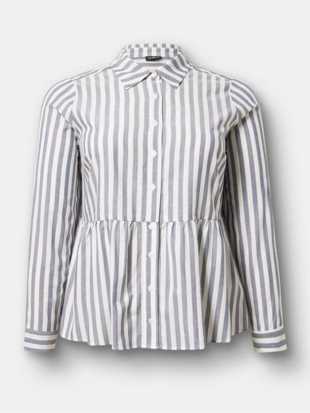 torrid White and Gray Vertical Stripe Button-Front Peplum Shirt